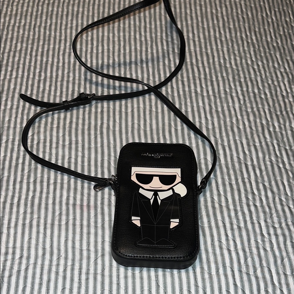 Karl Lagerfeld Black Crossbody Bag with Iconic Graphic
